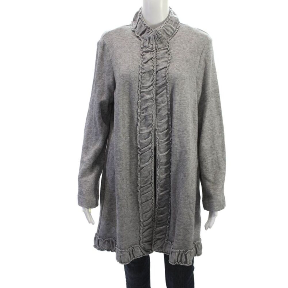 Pure Essence Women Gray High Neck Long Sleeve Coatigan Size L